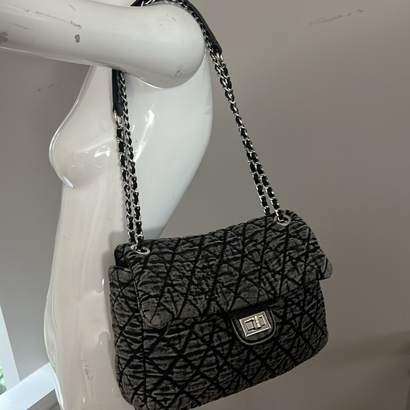 Denim Cotton Quilted Flap Shoulder Crossbody Bag - Picture 5 of 8